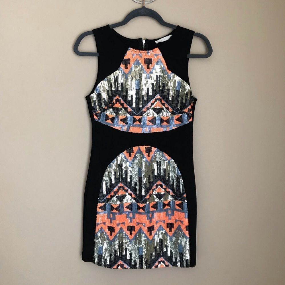 Lush | Sequin black sleeveless Geometric Dress